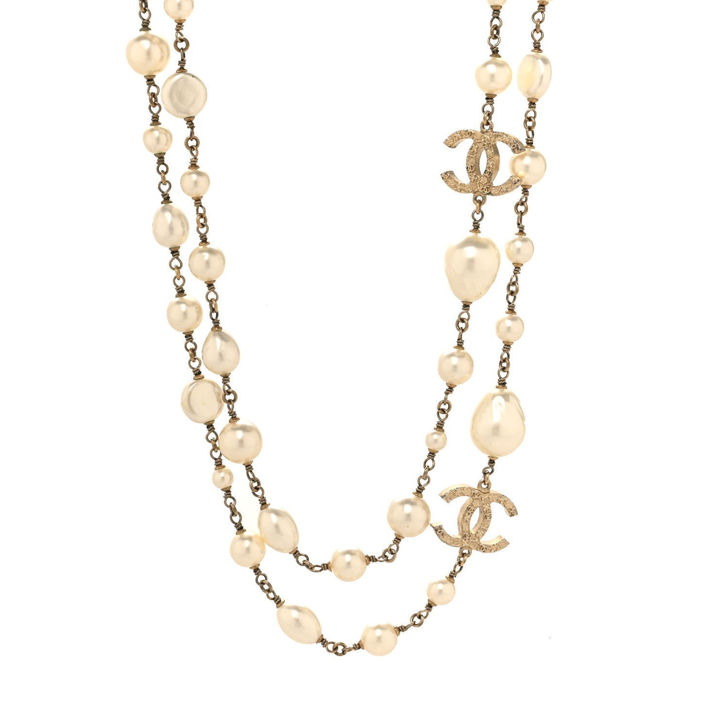 Pearl CC Long Necklace Light Gold