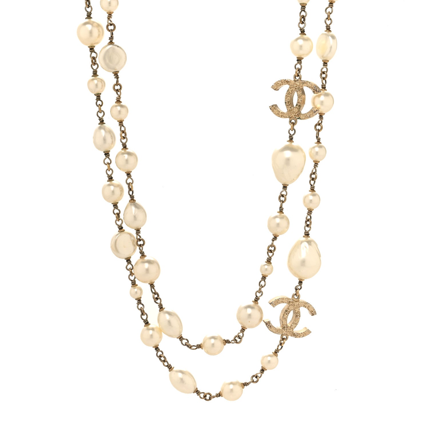 Chanel Pearl CC Long Necklace Light Gold 1 of 4