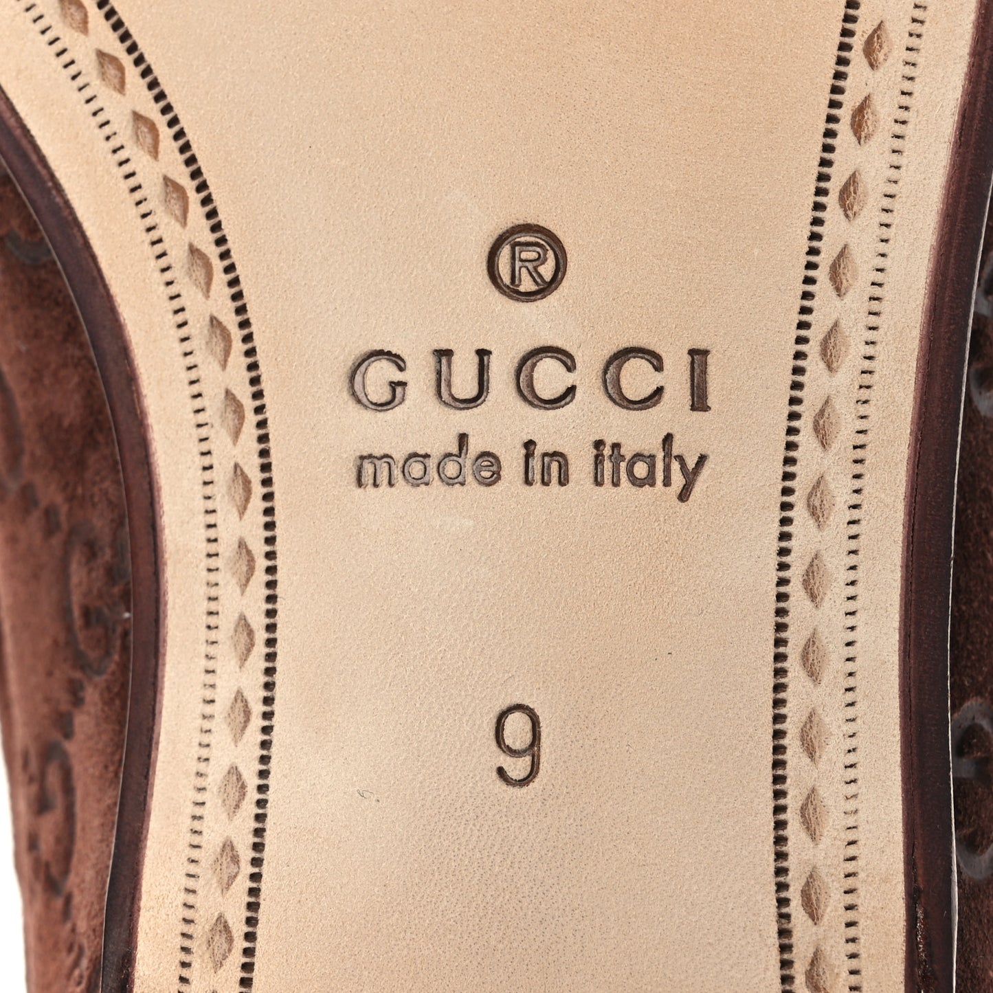 Suede GG Monogram Horsebit Mens Loafers 9 Brown