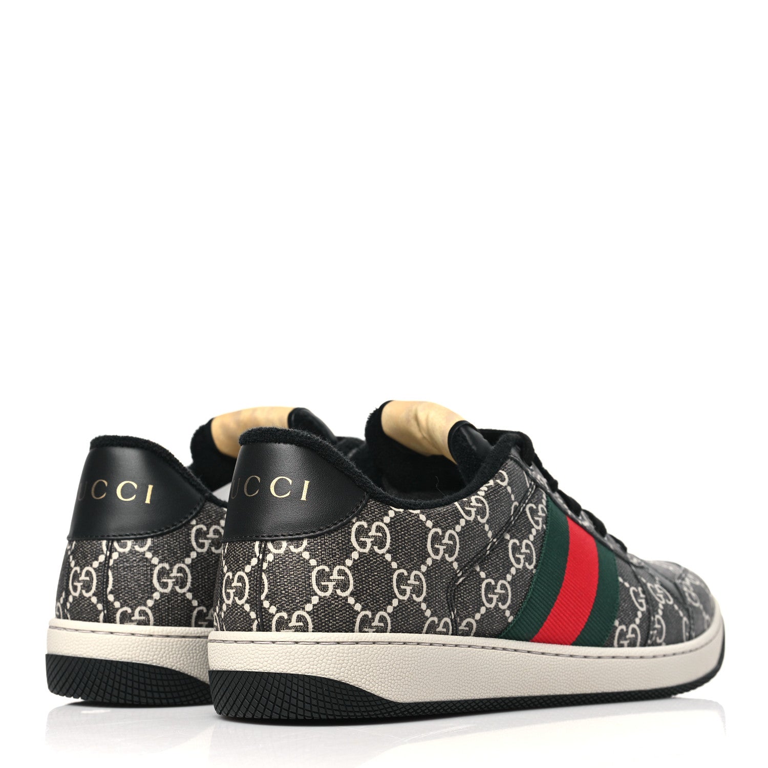 Gucci GG Supereme Monogram Miro Soft Calfskin Web Mens Screener Sneakers 8.5 Black Grey Sky 4 of 10
