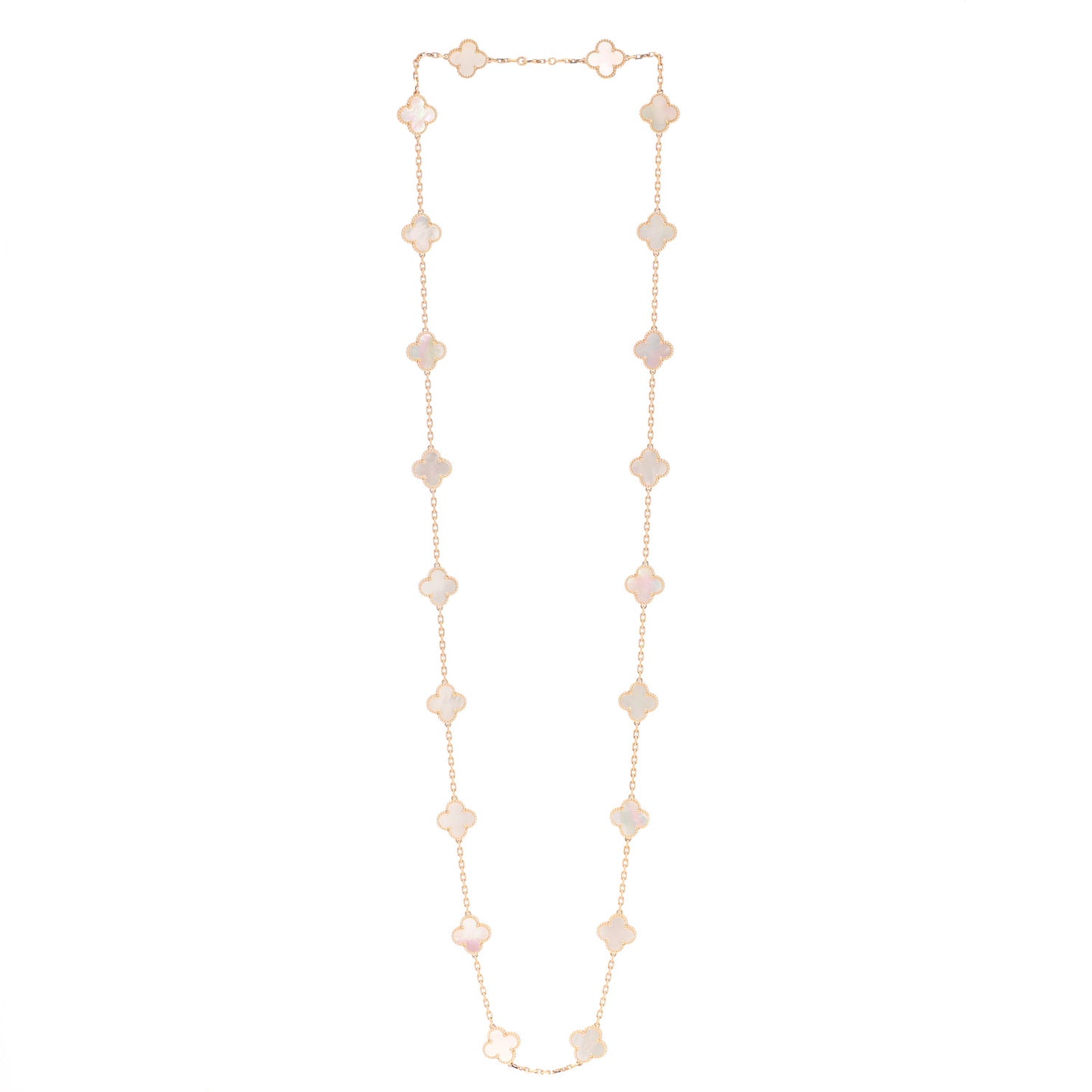 18K Yellow Gold Mother of Pearl 20 Motifs Vintage Alhambra Necklace
