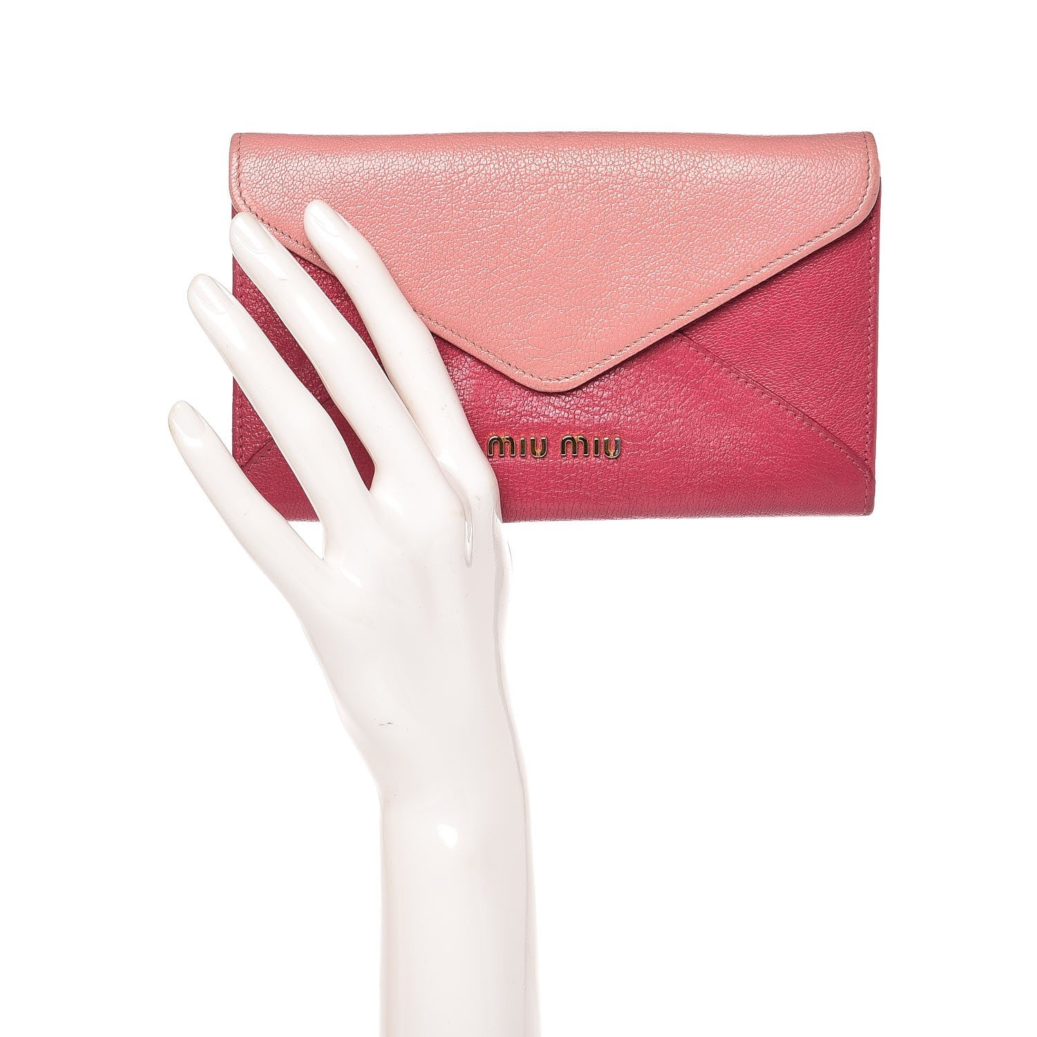 Miu Miu Goatskin Madras Bicolor Envelope Wallet Rosa Peonia 2 of 14