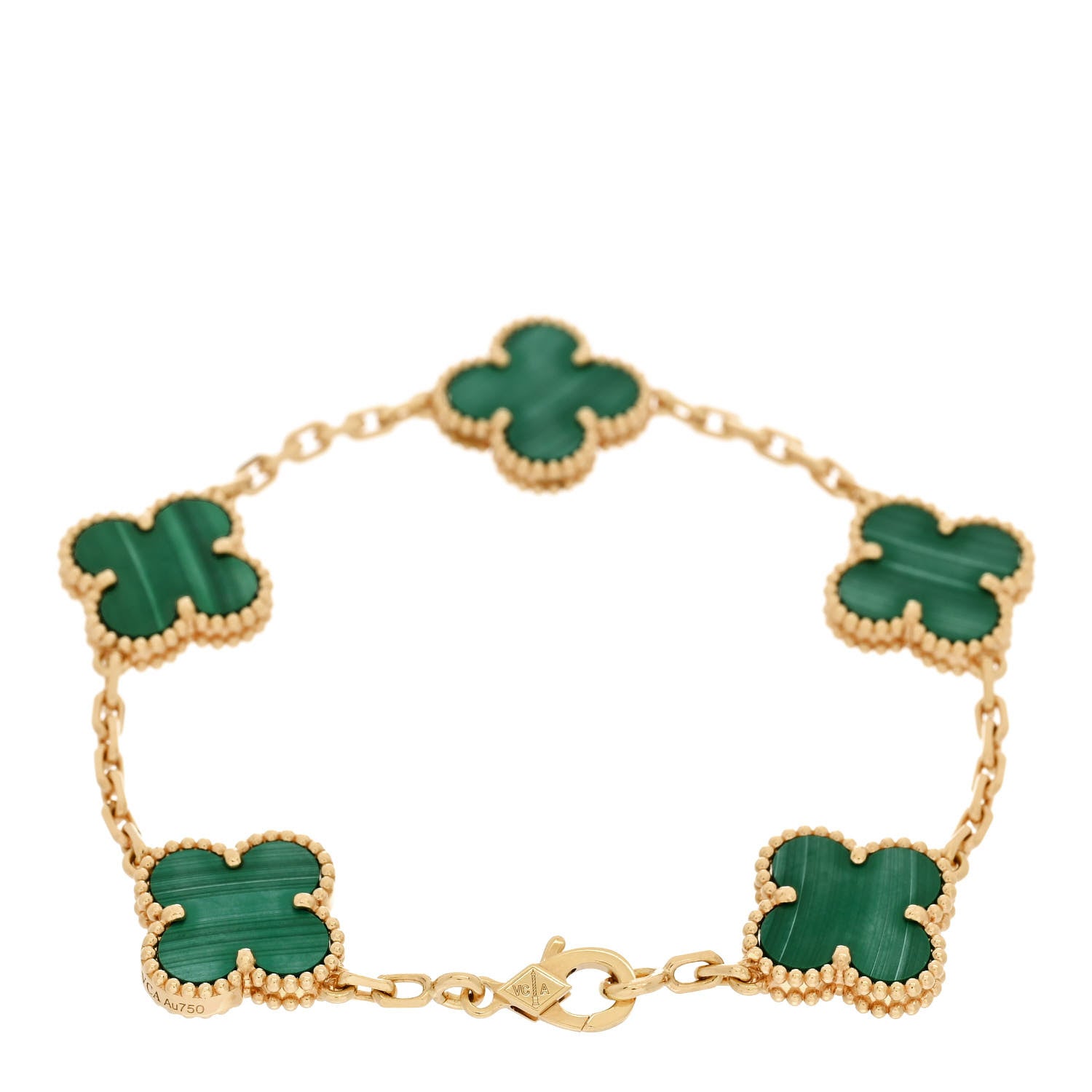 Van Cleef & Arpels 18K Yellow Gold Malachite 5 Motifs Vintage Alhambra Bracelet 2 of 4