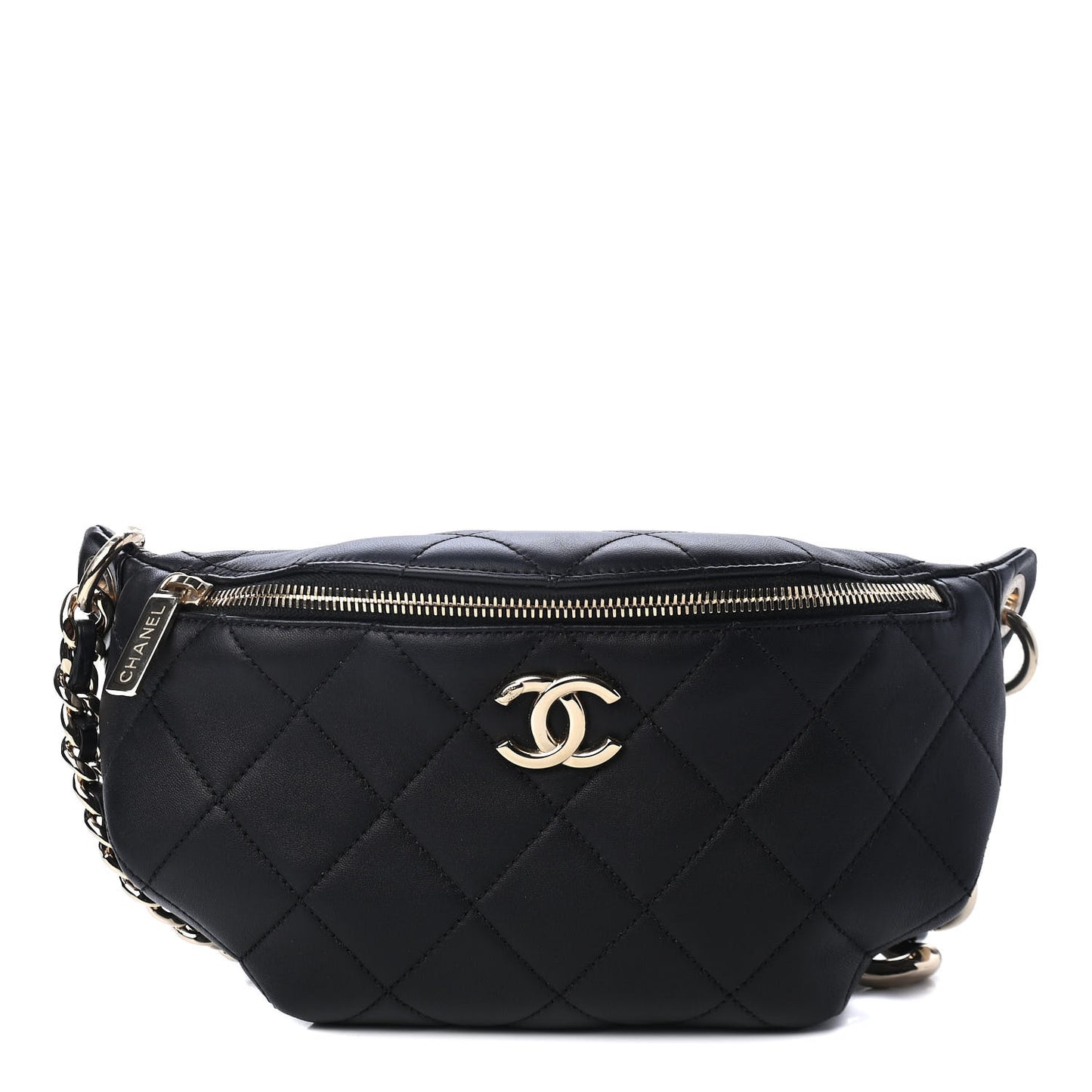Lambskin Quilted Resin Bi-Color Waist Bag Fanny Pack Black