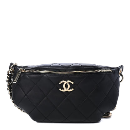Chanel Lambskin Quilted Resin Bi-Color Waist Bag Fanny Pack Black 1 of 4