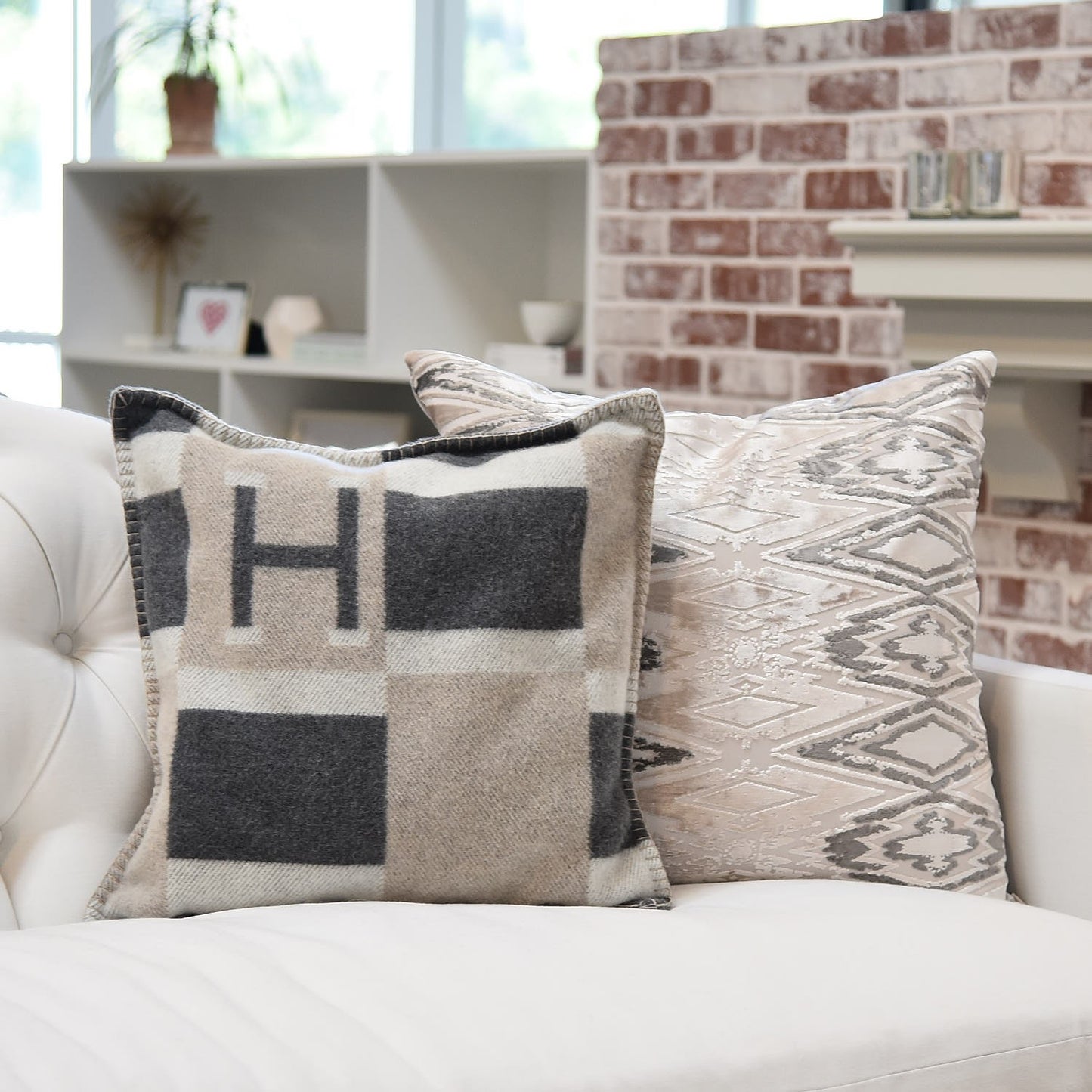 Wool Cashmere Avalon Bayadere Pillow PM Galet Ecru