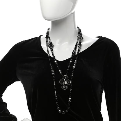 Chanel Pearl Beaded CC Long Necklace Black Silver 2 of 5