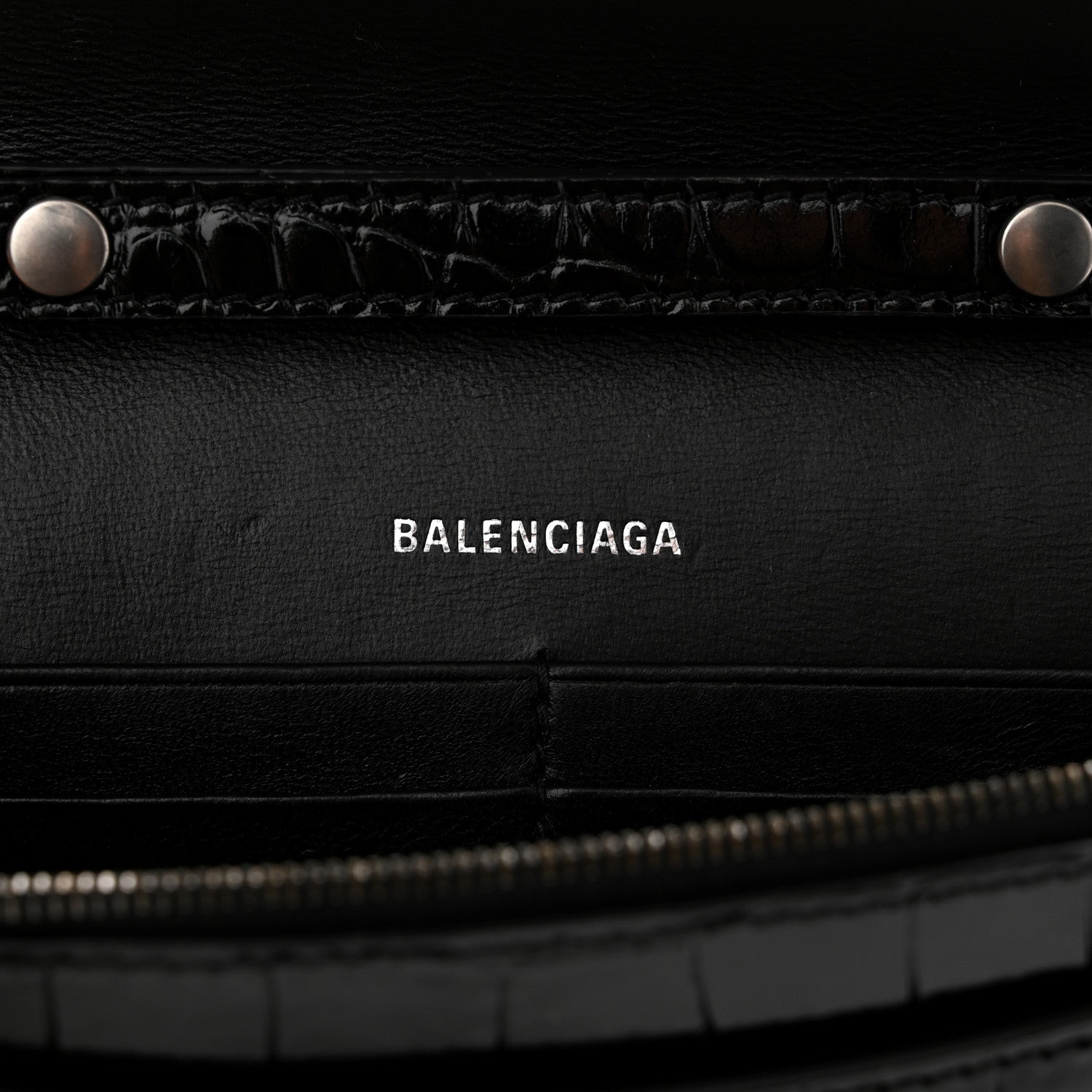 Balenciaga Shiny Calfskin Monochrome Crocodile Embossed Hourglass Chain Bag Black 6 of 10