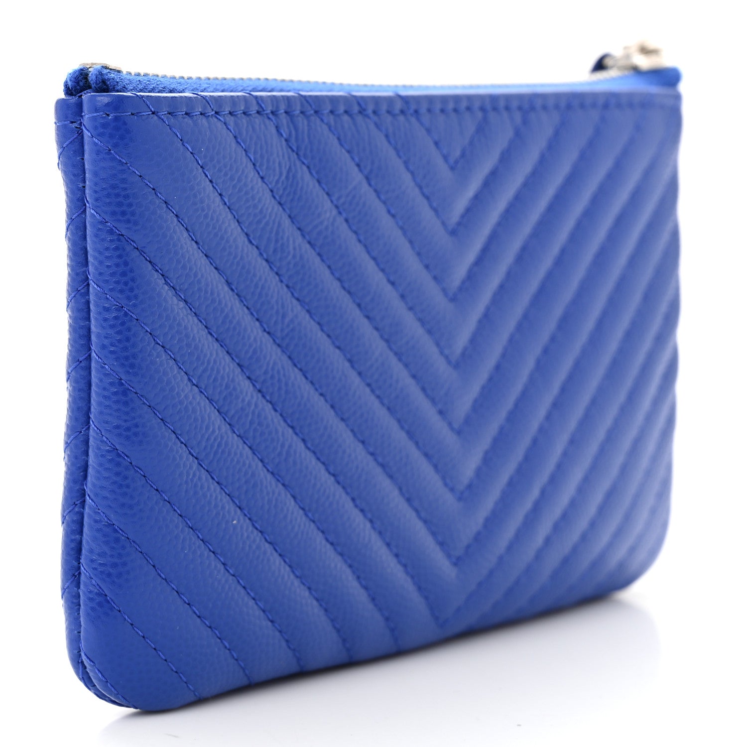 Chanel Caviar Chevron Quilted Small Cosmetic Case Blue 3 of 8