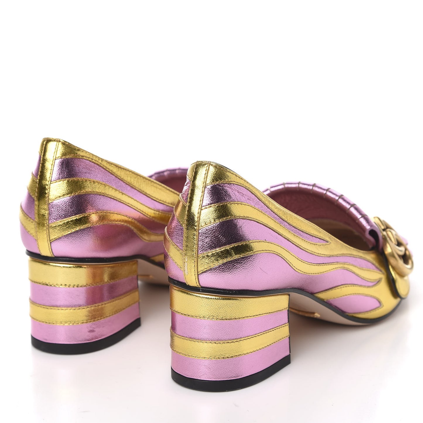 Metallic Nappa Inlay GG Marmont Fringe 50mm Loafer Pumps 35.5 Oro Vecchio Rosa