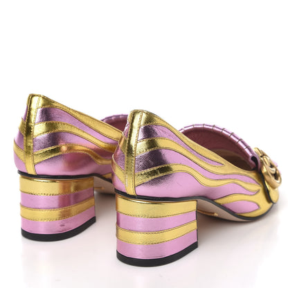 Gucci Metallic Nappa Inlay GG Marmont Fringe 50mm Loafer Pumps 35.5 Oro Vecchio Rosa 4 of 10