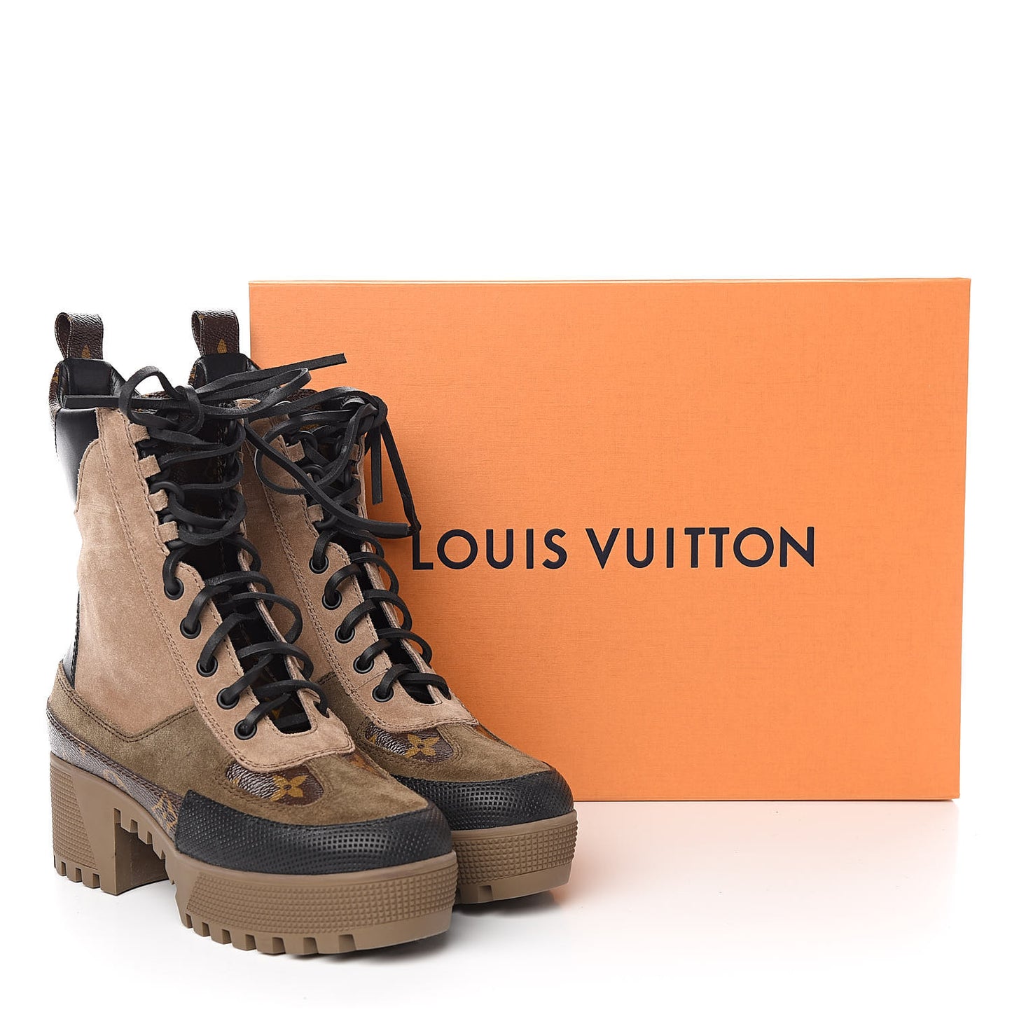 Suede Calfskin Monogram Laureate Platform Desert Boots 35 Beige