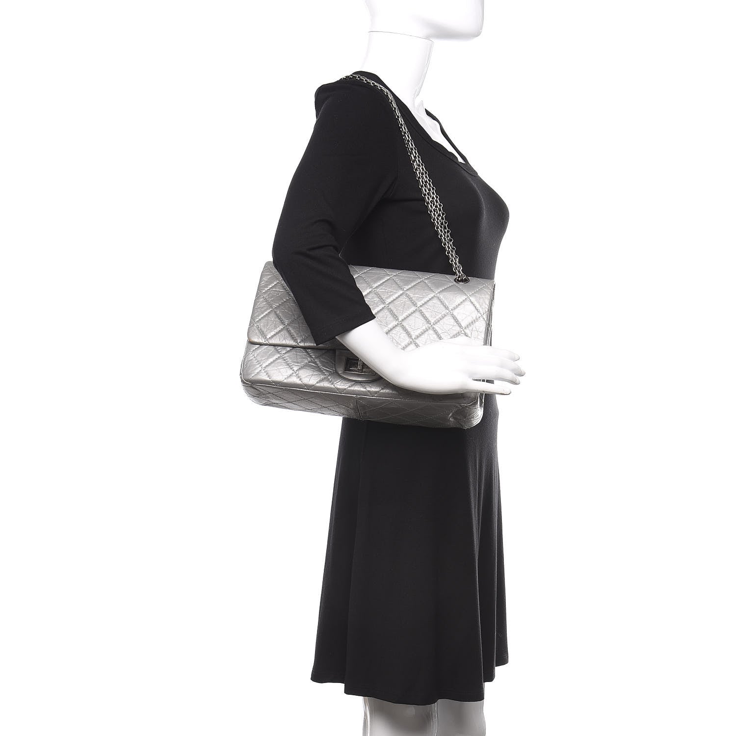 Chanel Metallic Aged Calfskin Quilted 2.55 Reissue 227 Flap Argent Fonce 2 of 23