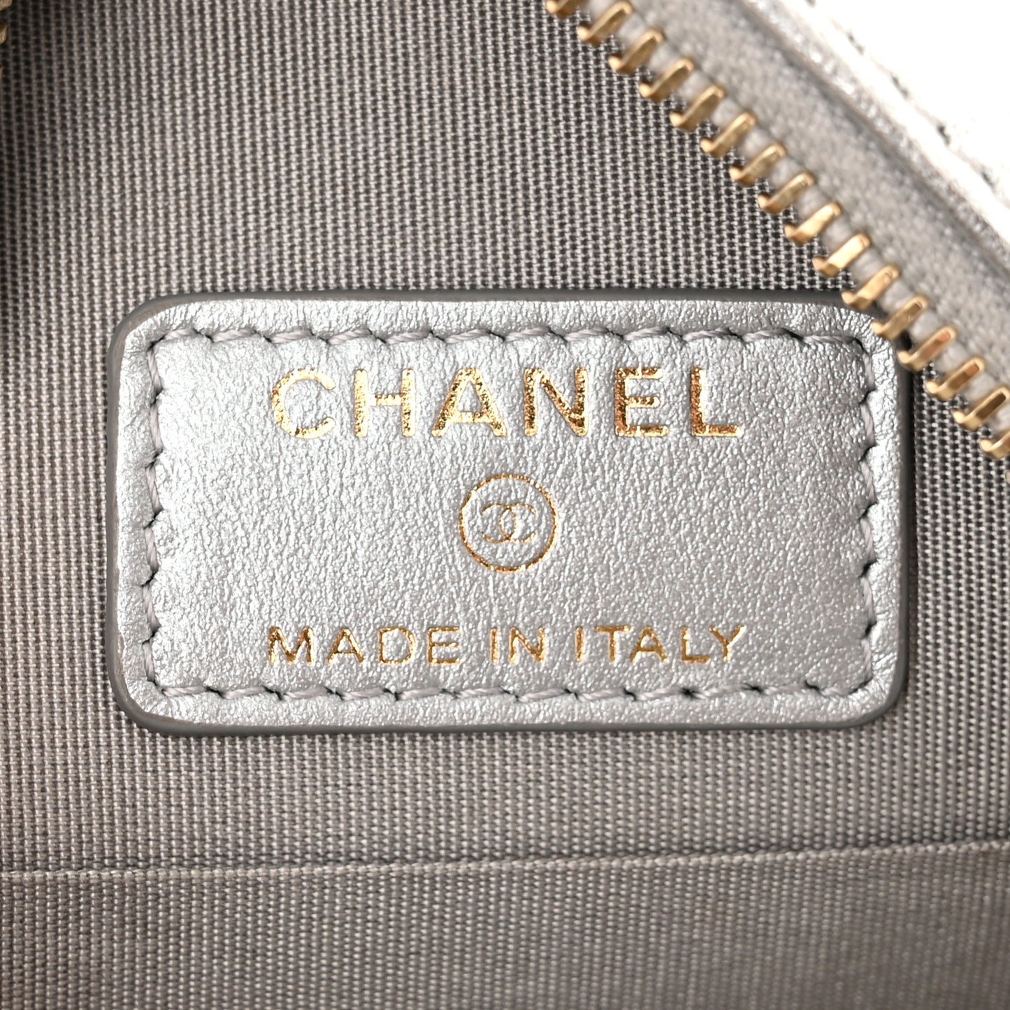 Metallic Lambskin Quilted Chanel 19 Round Clutch With Chain Silver