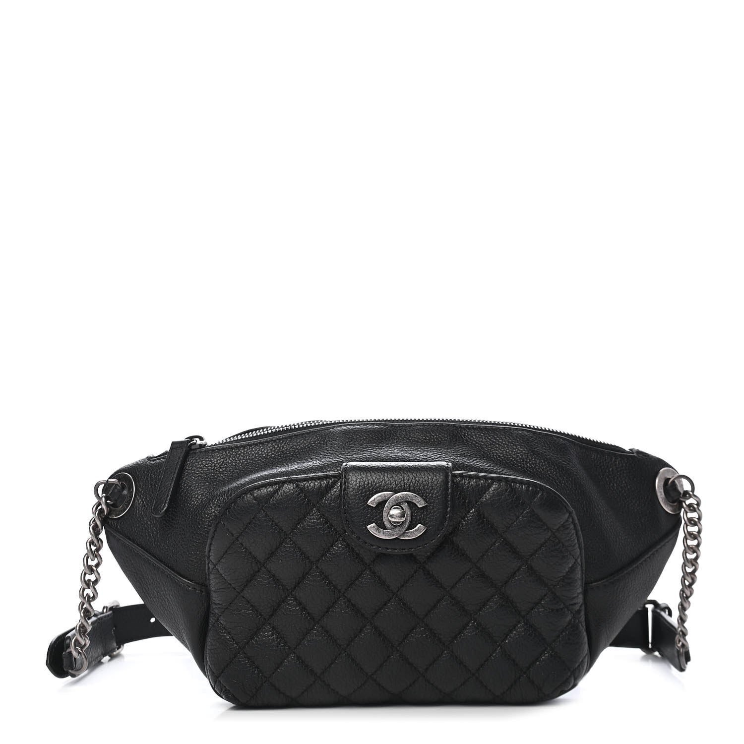 Chanel Grained Calfskin Quilted Casual Rock Waist Bag Fanny Pack Black 1 of 8