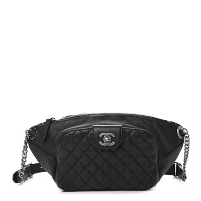 Chanel Grained Calfskin Quilted Casual Rock Waist Bag Fanny Pack Black 1 of 8