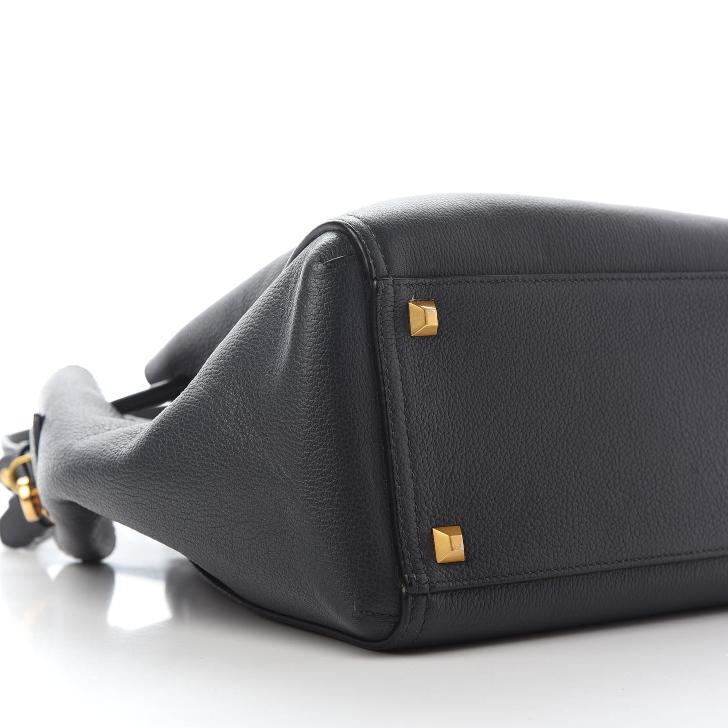 Grained Calfskin Milla Drawstring Bucket Bag Phantom Gray