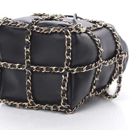 Chanel Lambskin Bucket Chain Drawstring Bag Black 10 of 11