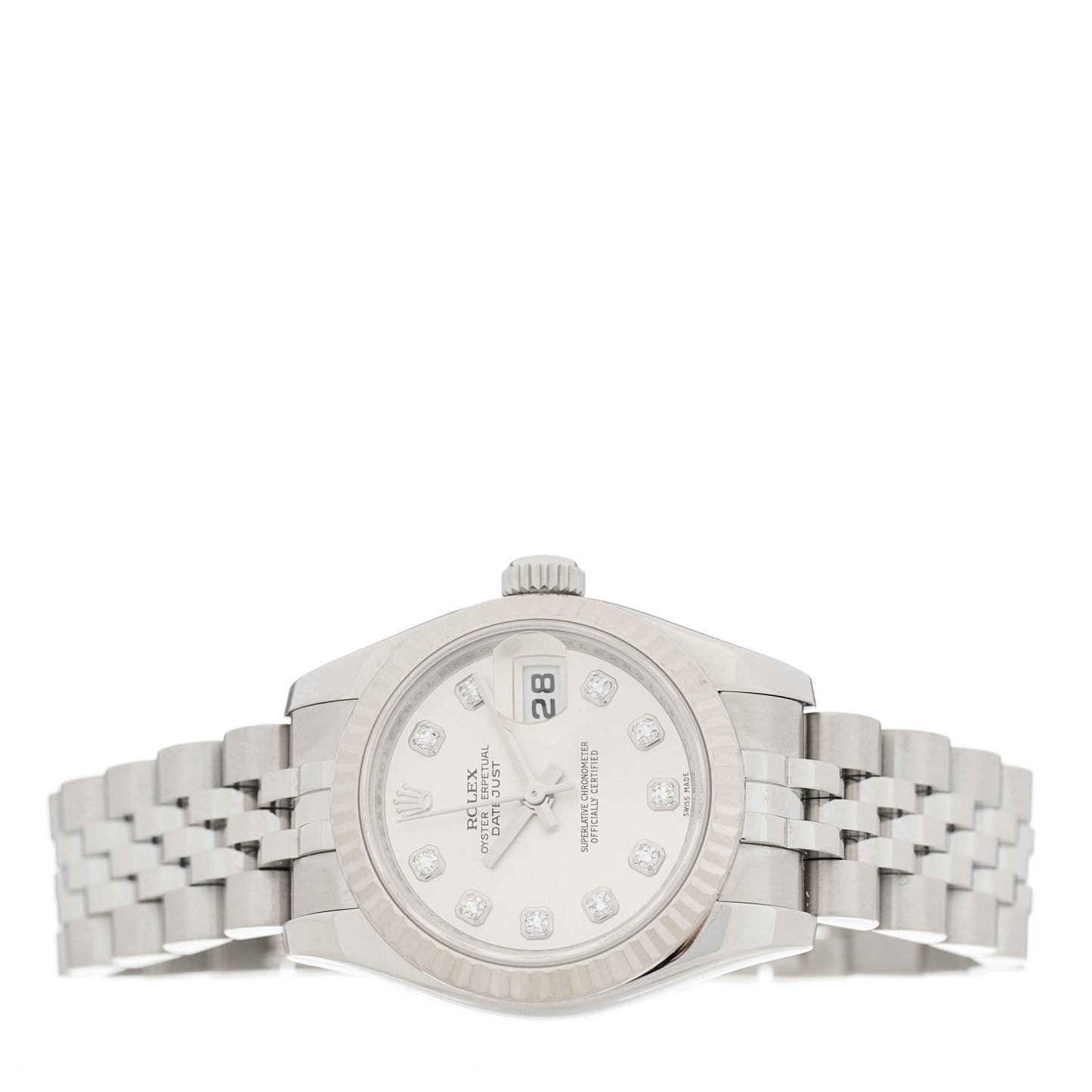 Stainless Steel 18K White Gold Diamond 26mm Oyster Perpetual Datejust Watch Silver 179174