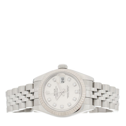 Rolex Stainless Steel 18K White Gold Diamond 26mm Oyster Perpetual Datejust Watch Silver 179174 2 of 4