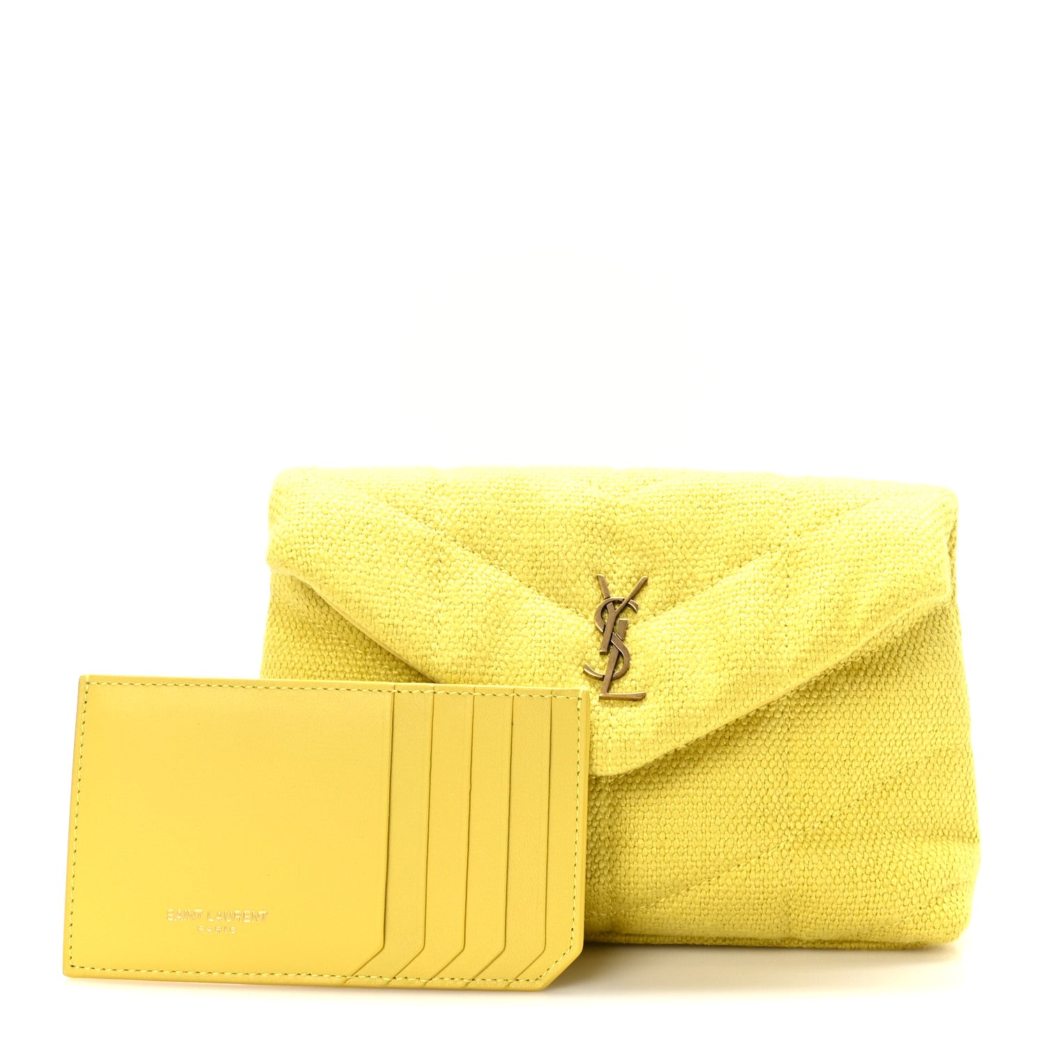 Saint Laurent Canvas Quilted Loulou Puffer Monogram Pouch Clutch Jaune Citron 1 of 10