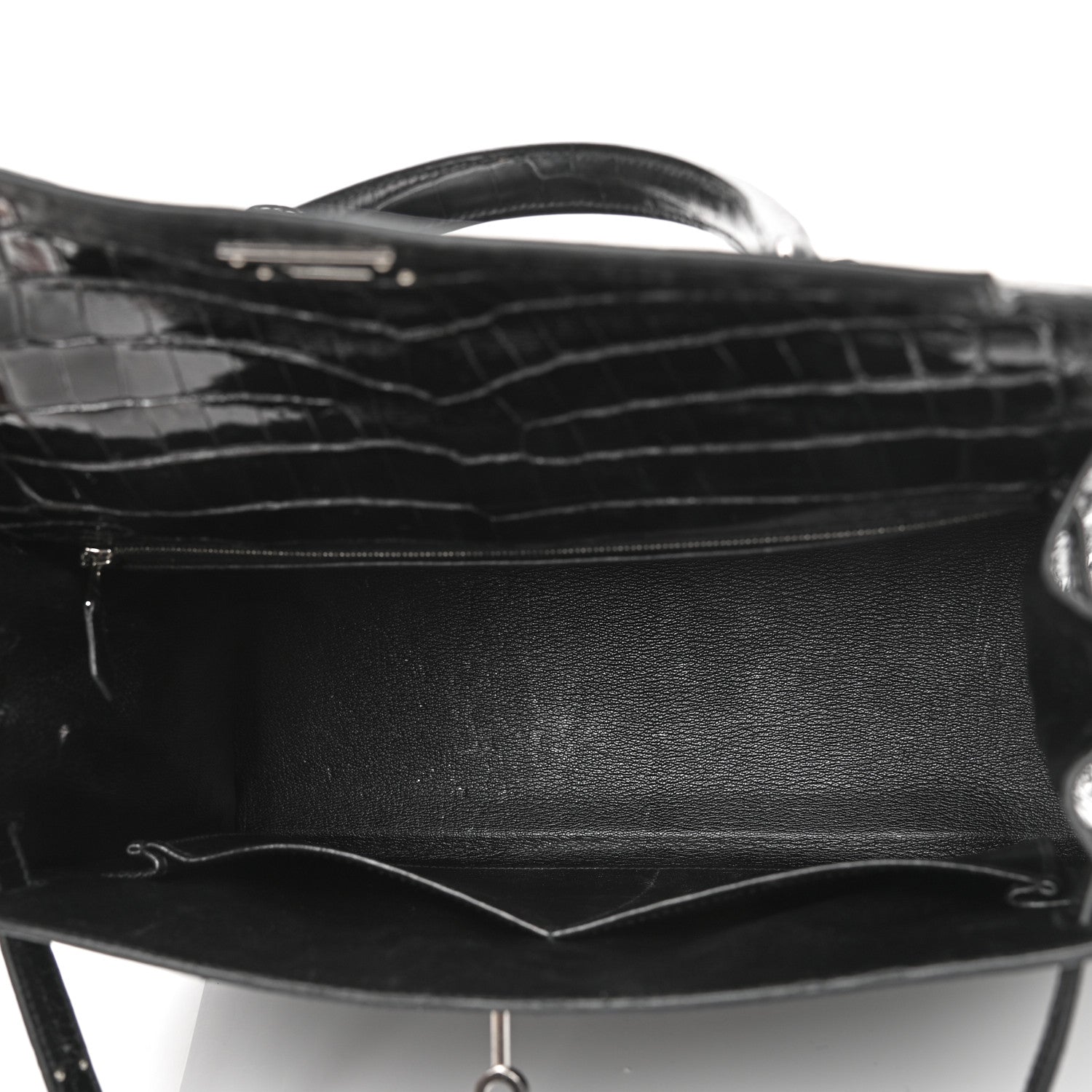 Hermes Shiny Niloticus Crocodile Kelly Sellier 32 Black 5 of 12