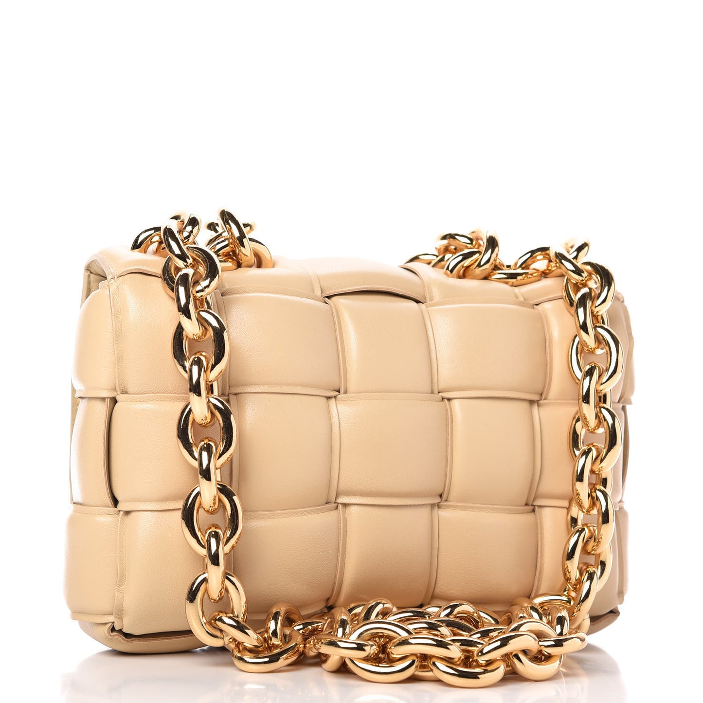 Lambskin Maxi Intreccio Padded Chain Cassette Crossbody Bag Almond