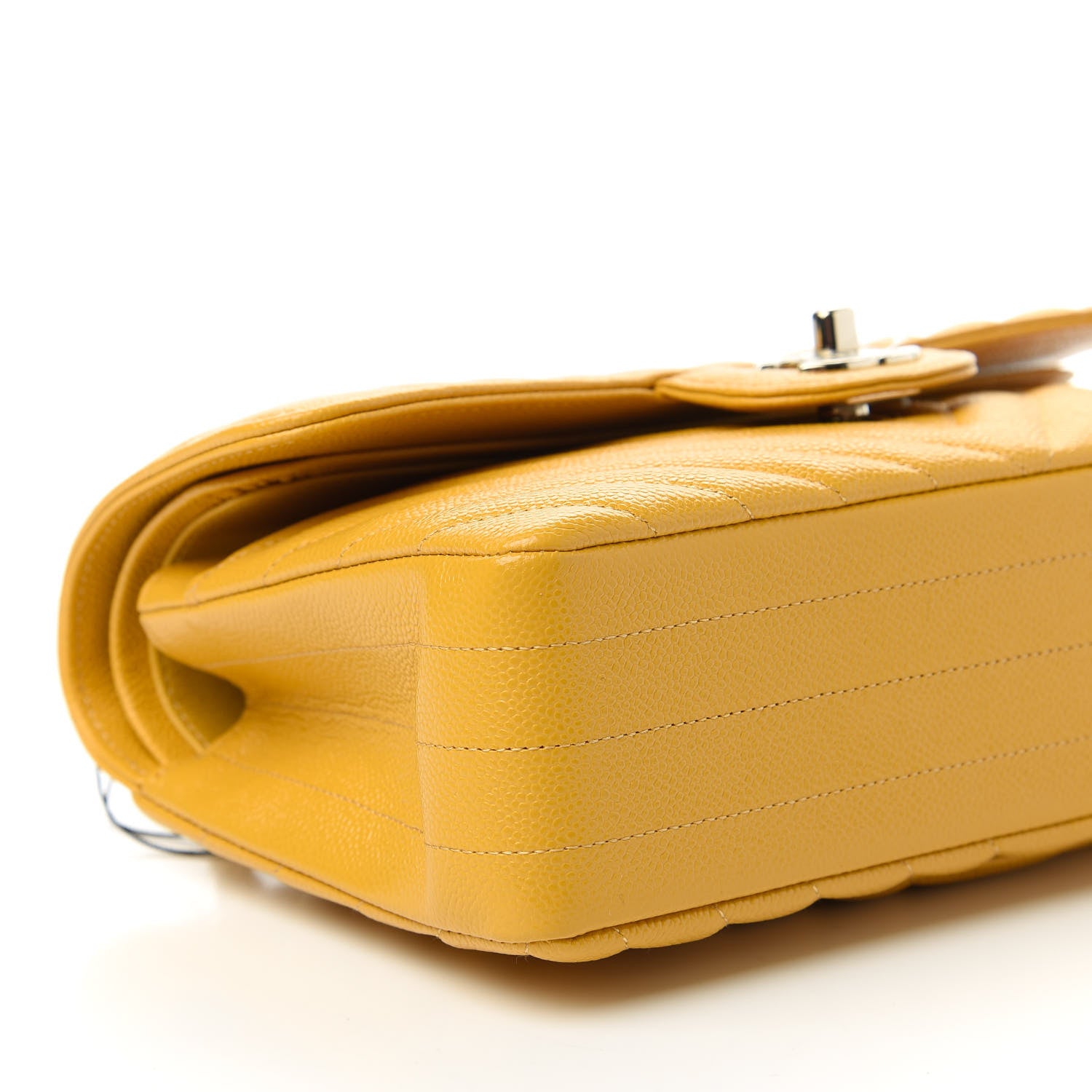 Chanel Caviar Chevron Quilted Small Double Flap Yellow 6 of 11