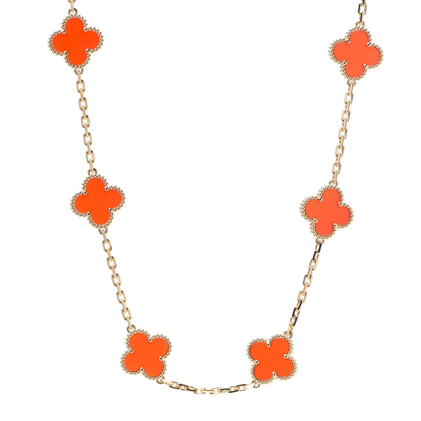 18K Yellow Gold Carnelian 10 Motifs Vintage Alhambra Necklace