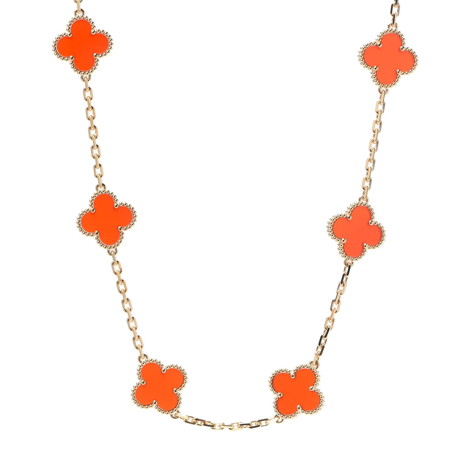 Van Cleef & Arpels 18K Yellow Gold Carnelian 10 Motifs Vintage Alhambra Necklace 1 of 6