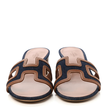 Hermes Calfskin Denim Oasis Sandals 40 Bleu Brut Gold 2 of 10