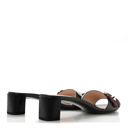 Fendi Vitello Nappa Sabot Flowerland Sandals 37.5 Asfalto Black Multicolor 5 of 10