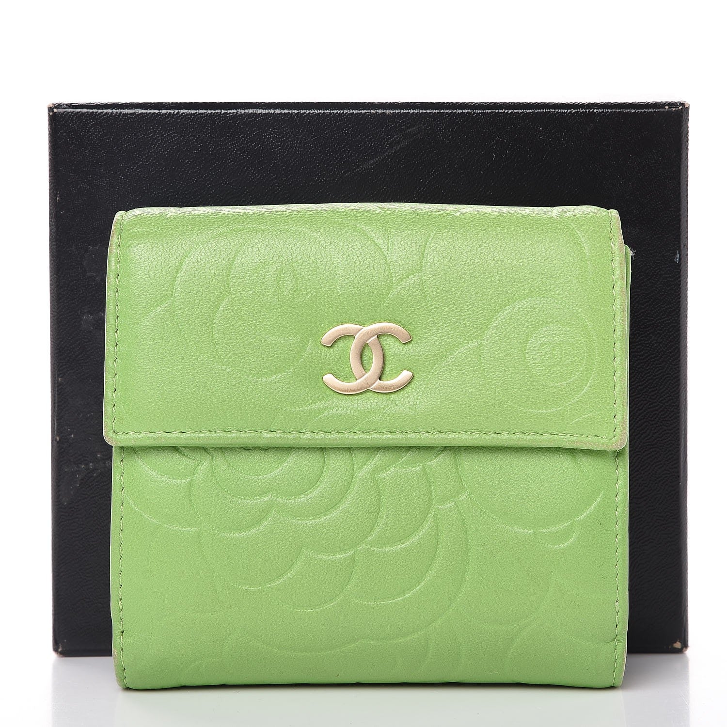 Chanel Lambskin Embossed Camellia French Wallet Light Green 9 of 9