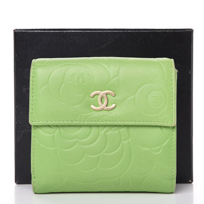 Chanel Lambskin Embossed Camellia French Wallet Light Green 9 of 9