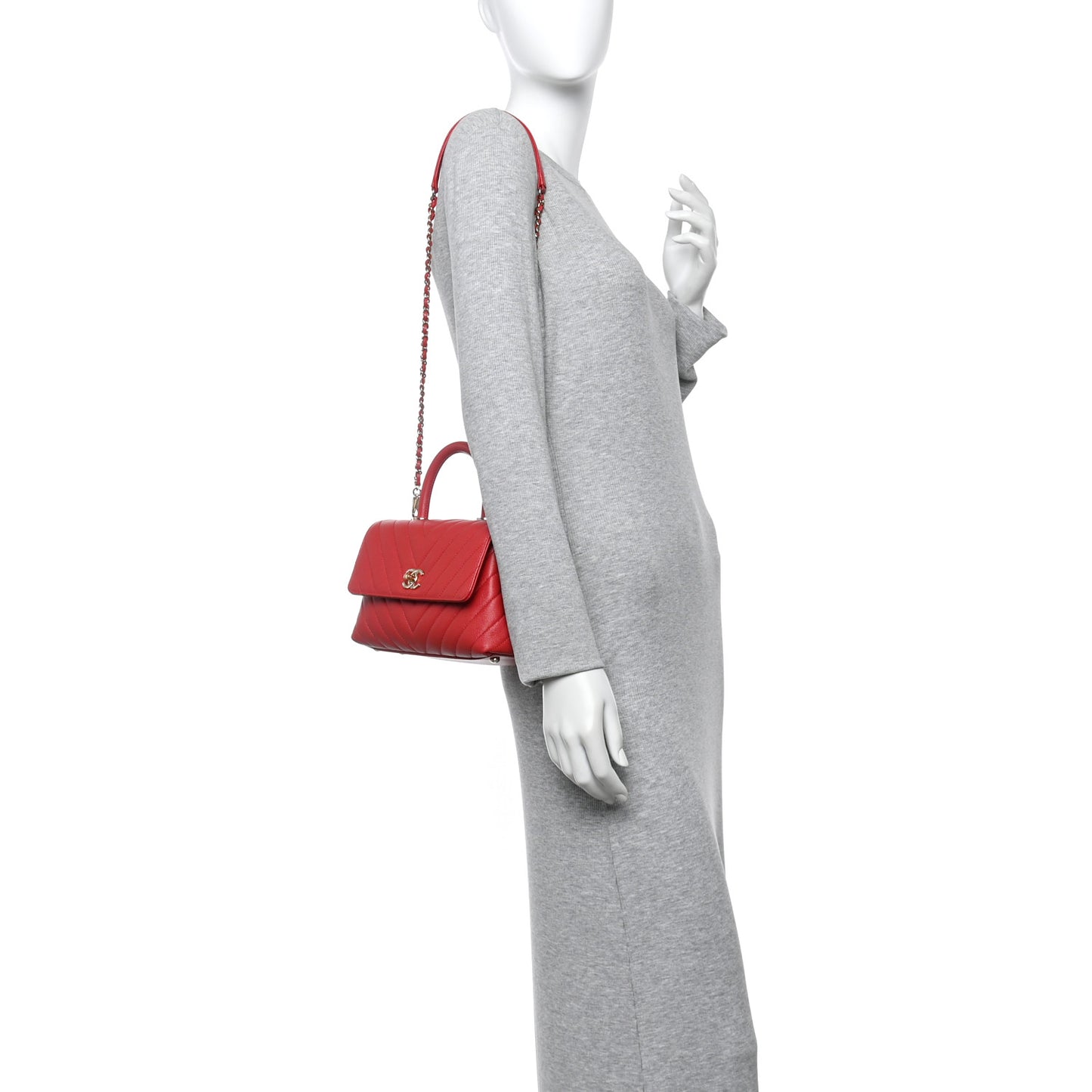 Caviar Chevron Quilted Mini Coco Handle Flap Red