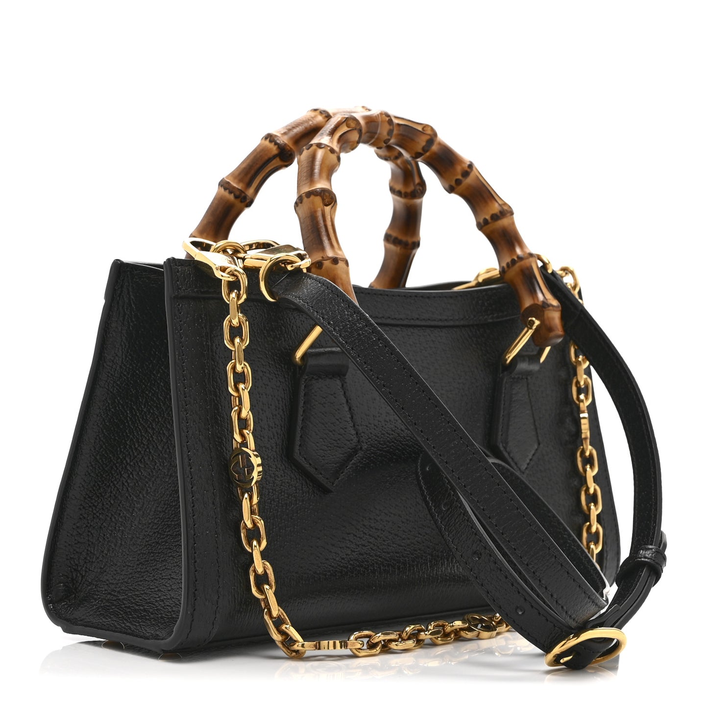 Textured Dollar Calfskin Web Small Diana Shoulder Bag  Black