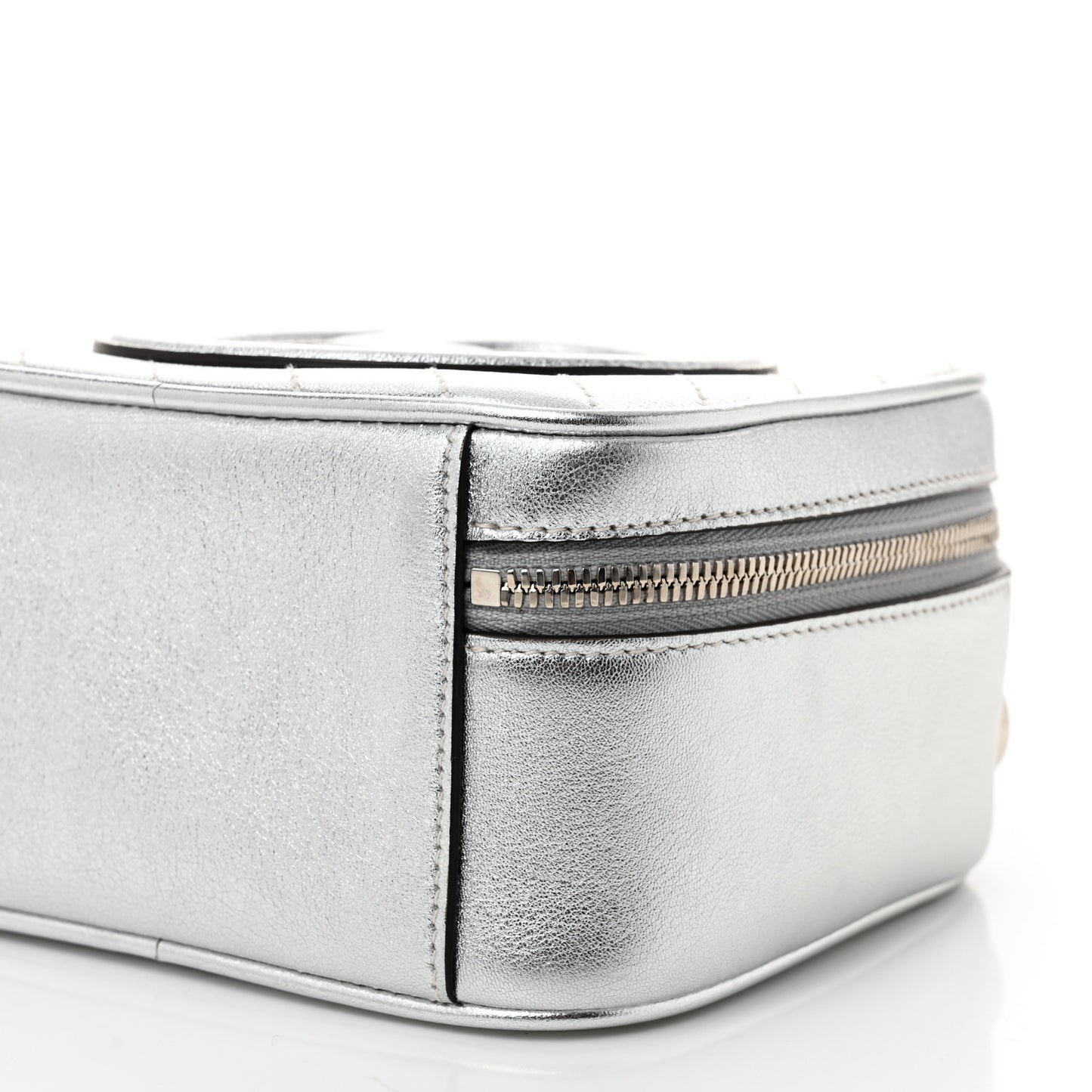 Metallic Sakai Be Green Calfskin Diagonal Stitched Blondie Top Handle Bag Silver