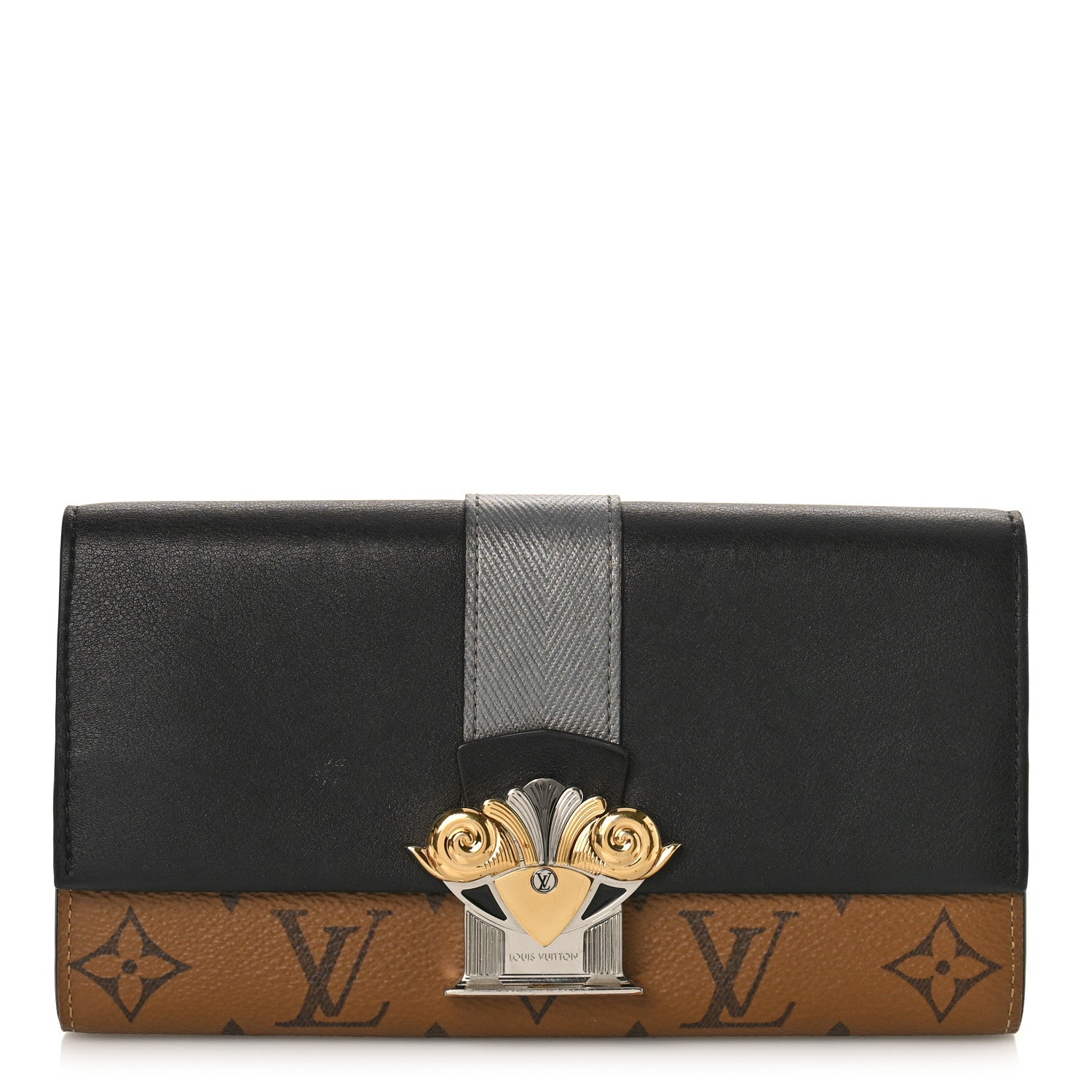 Louis Vuitton Calfskin Reverse Monogram Column Sarah Wallet Black 1 of 8