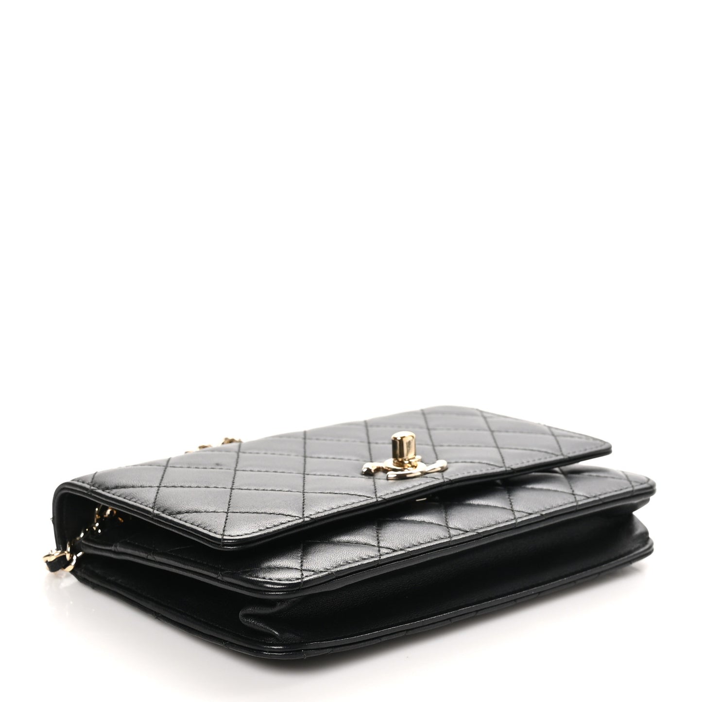Lambskin Quilted Trendy CC Wallet On Chain WOC Black