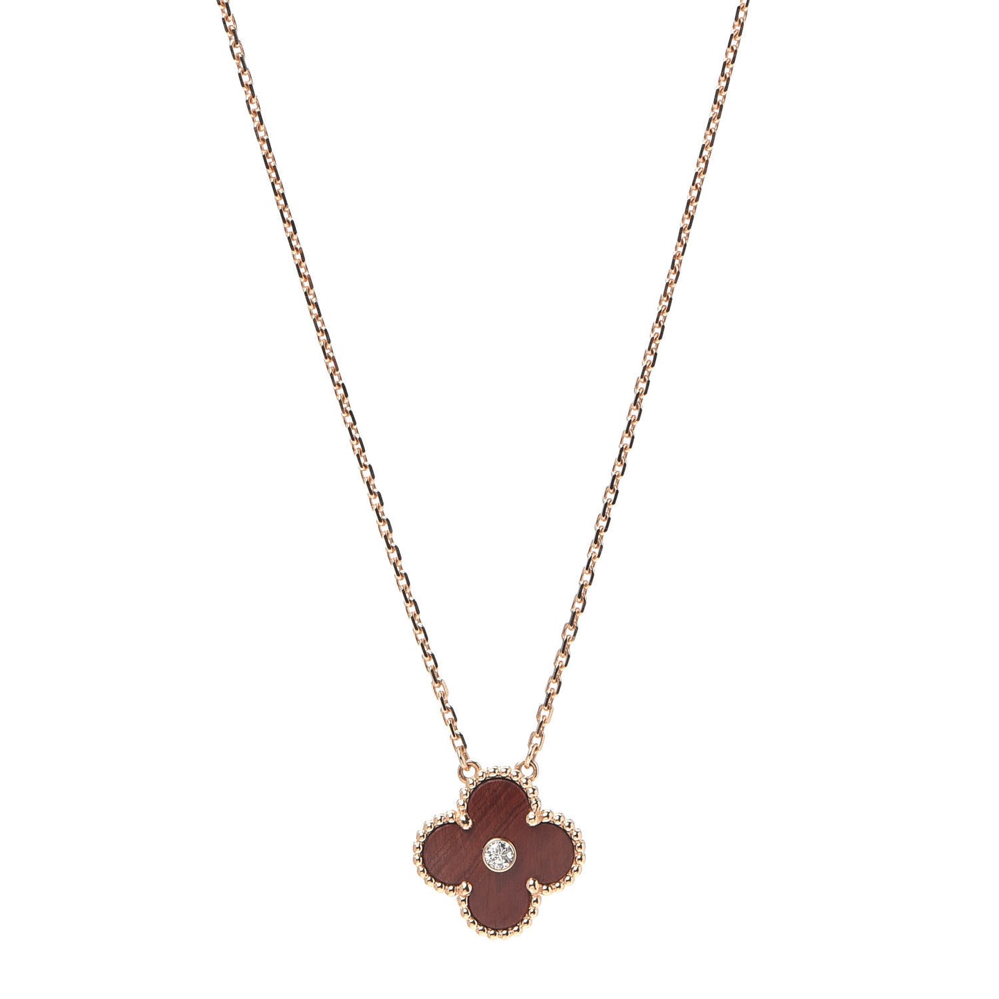 18K Rose Gold Diamond Bulls Eye Vintage Alhambra Pendant Necklace