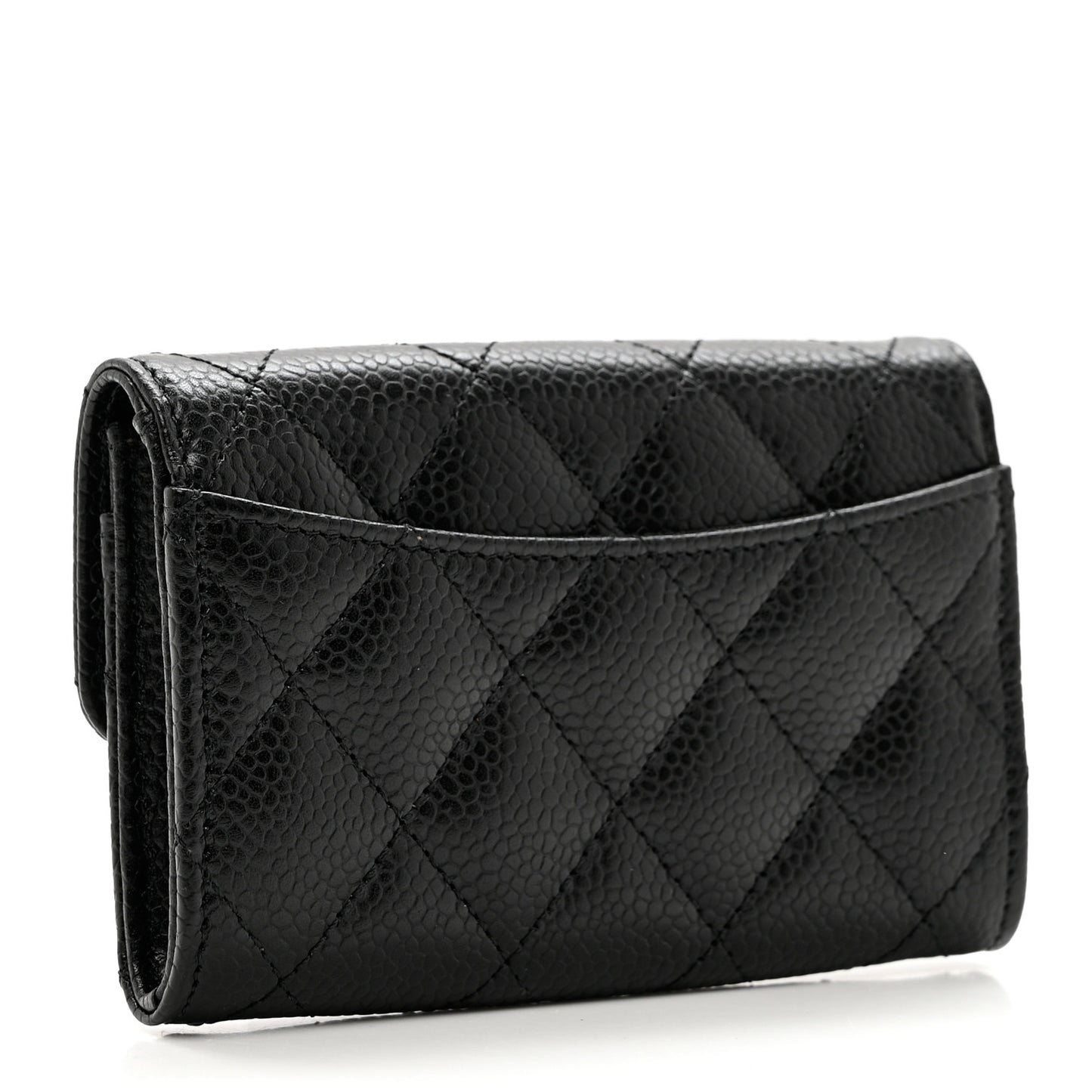 Caviar Quilted Flap Card Holder Wallet Black
