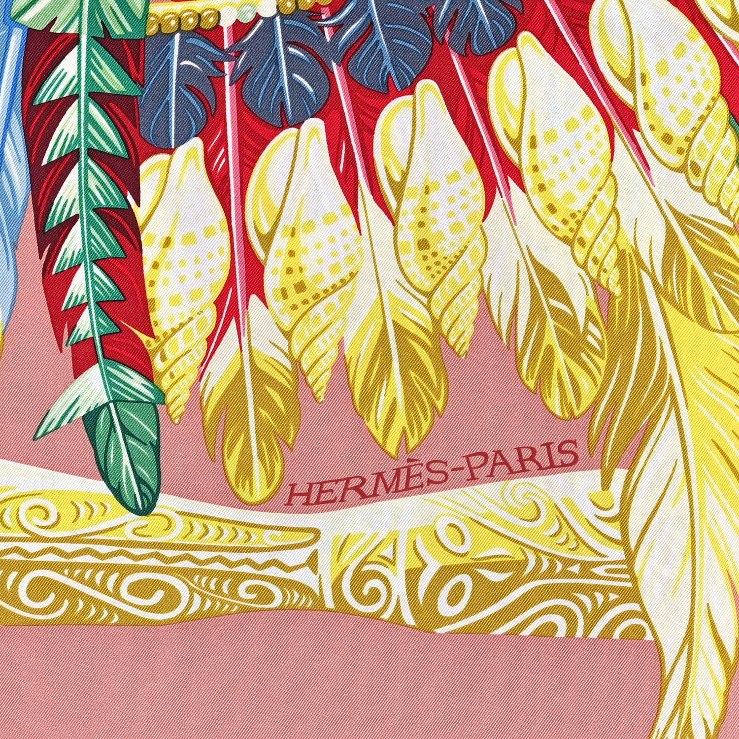 Hermes Silk Danse Pacifique Scarf 90 Vieux Rose Vert Jaune 2 of 3