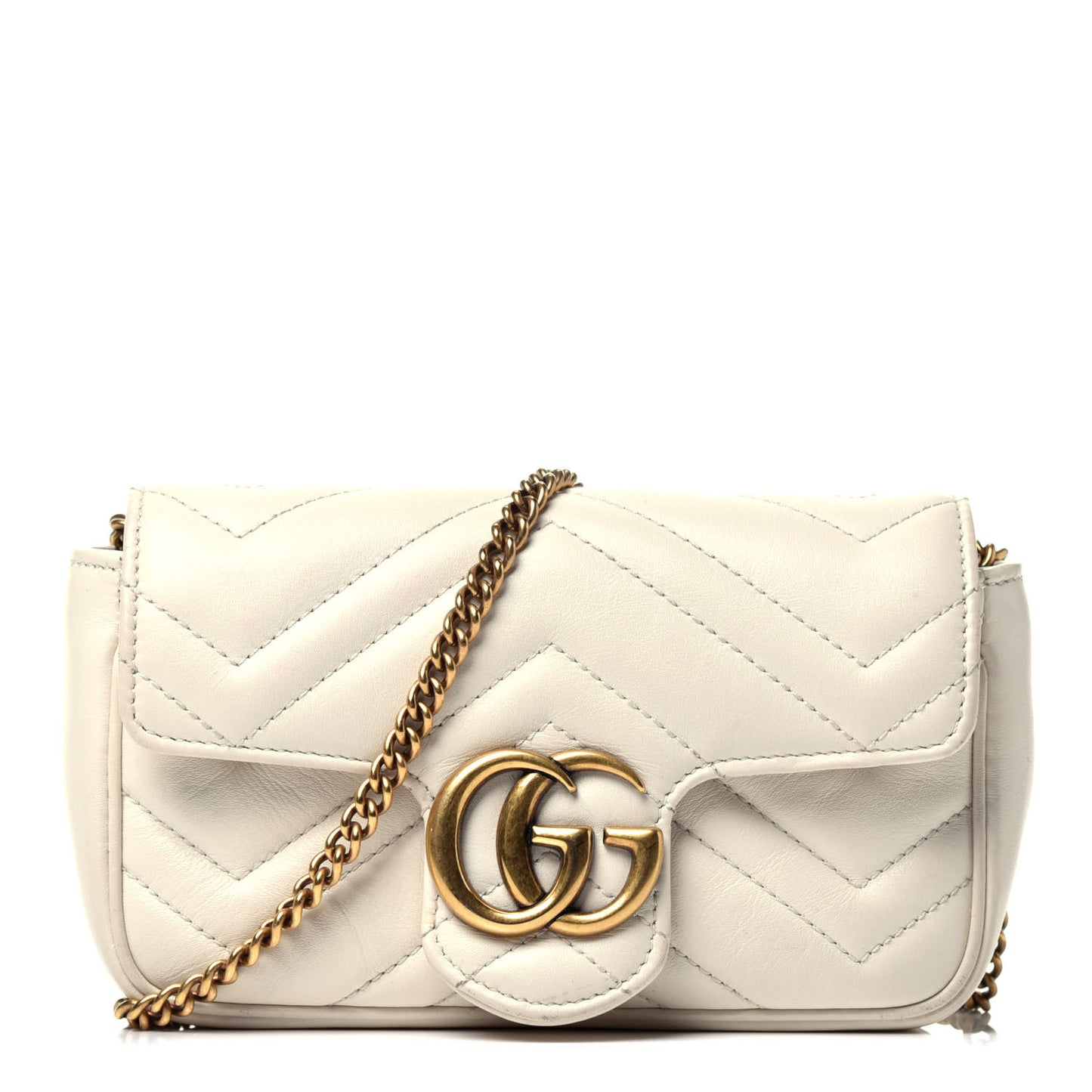 Calfskin Matelasse Super Mini GG Marmont Shoulder Bag White
