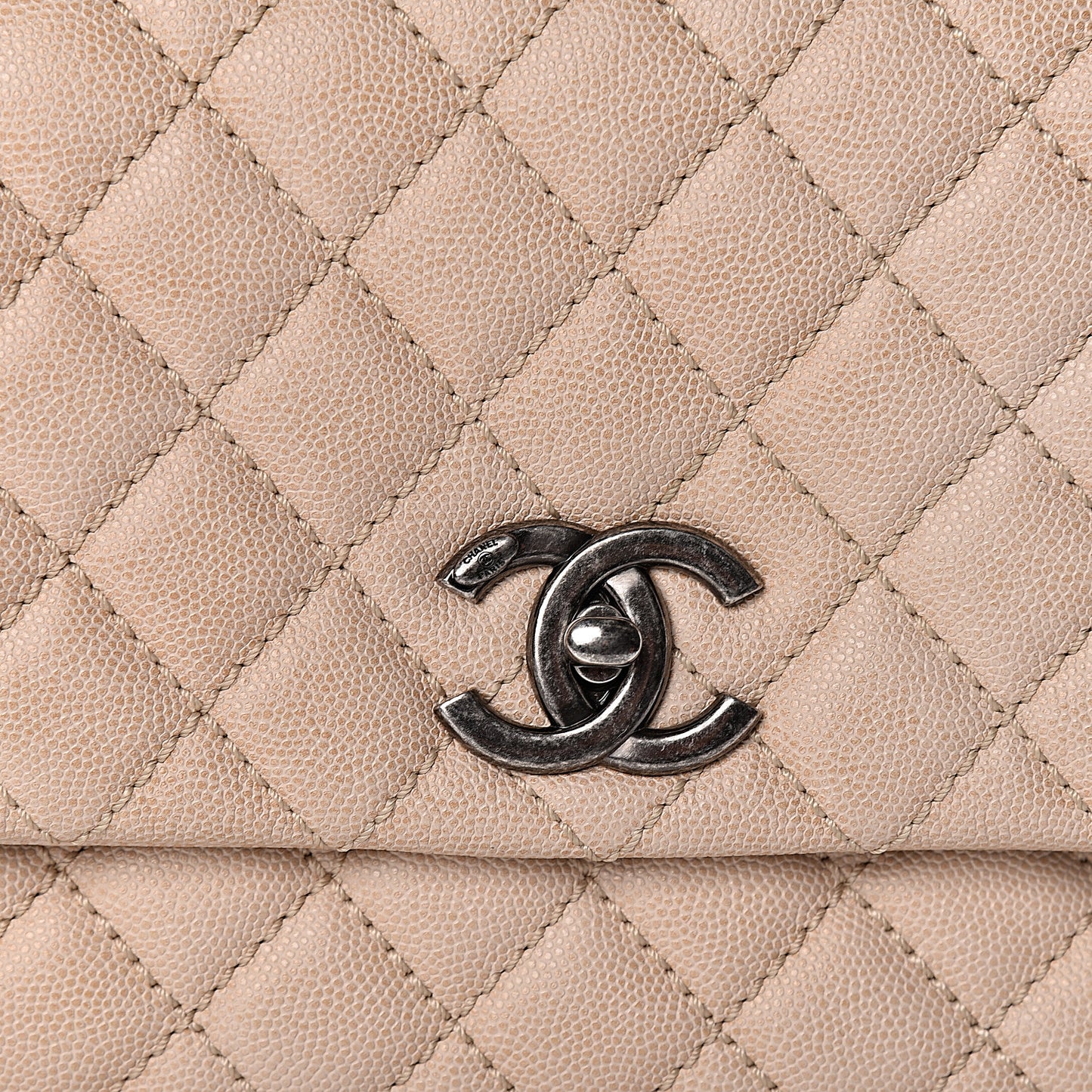Caviar Quilted Small Coco Handle Flap Light Beige