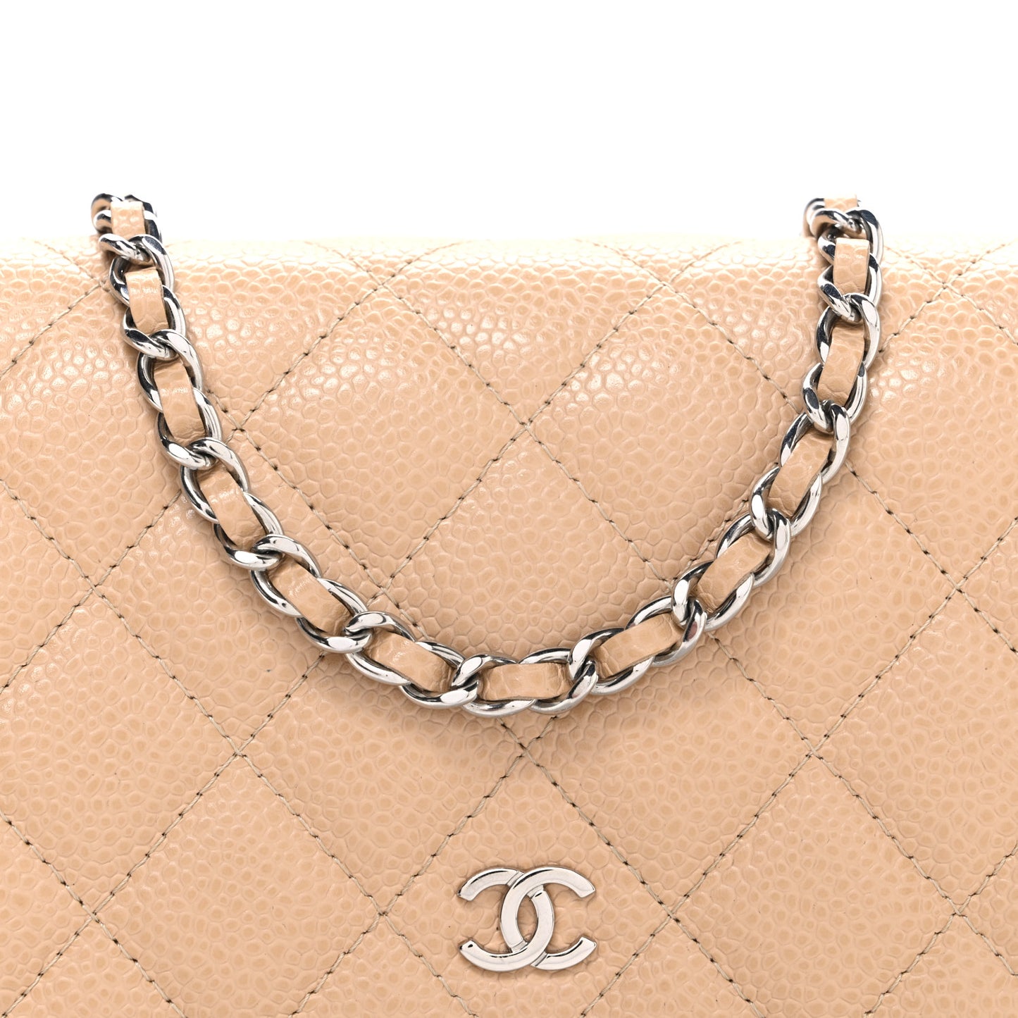 Caviar Quilted Wallet on Chain WOC Beige