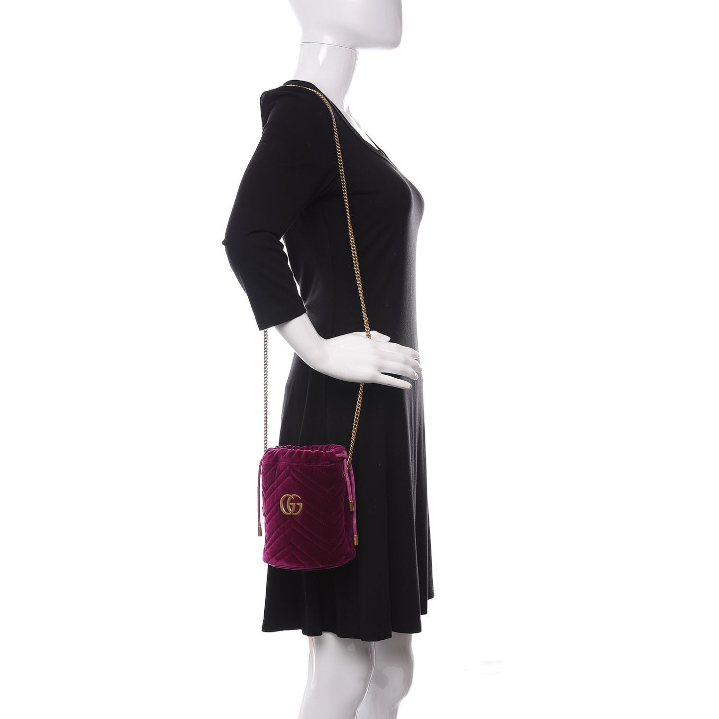Velvet Matelasse Mini GG Marmont 2.0 Bucket Bag Fuchsia Violet Cyclamen