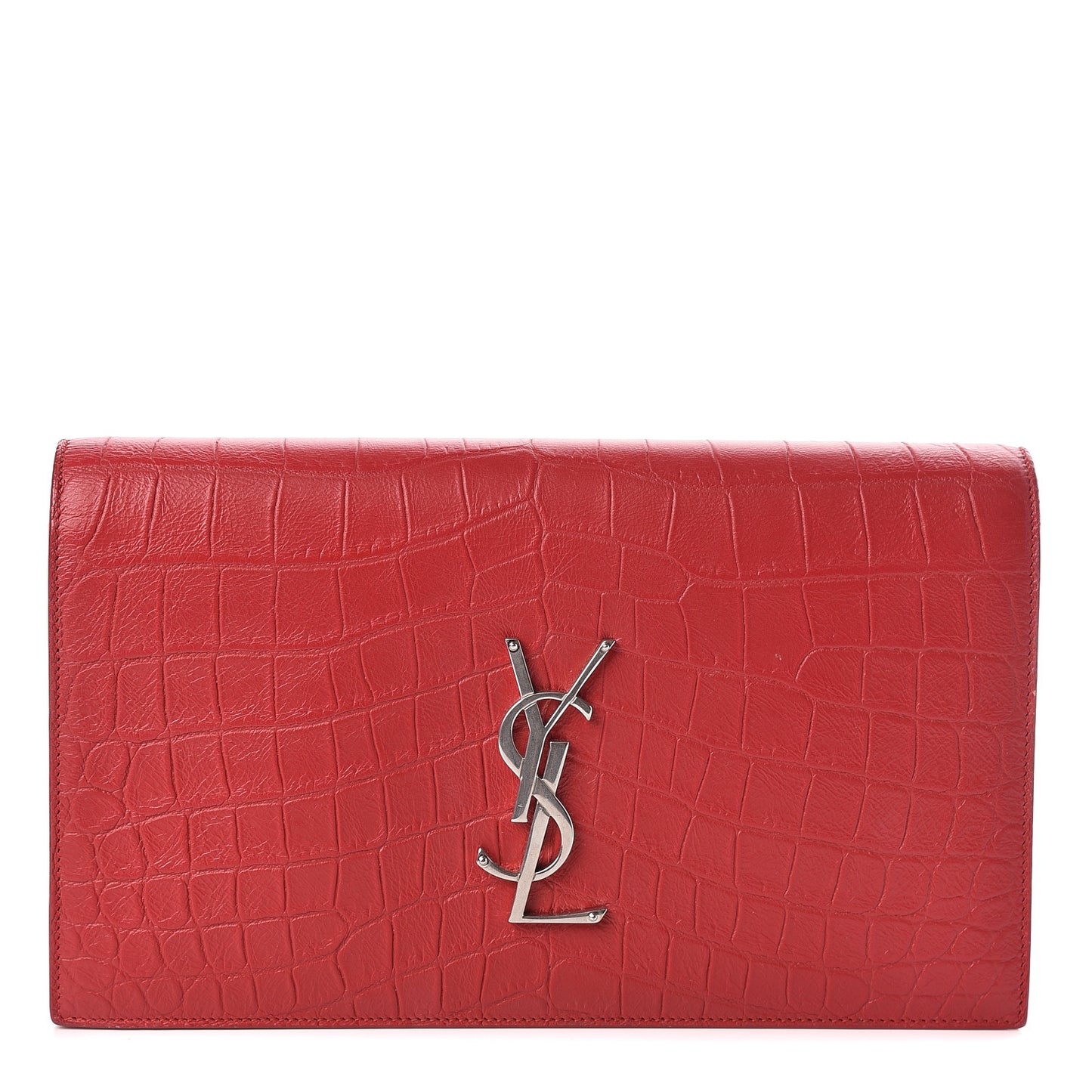 Calfskin Crocodile Embossed Classic Kate Monogram Clutch Red