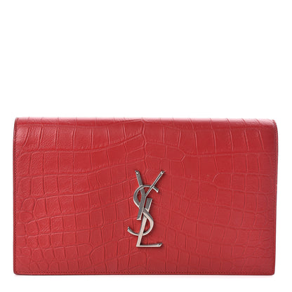 Saint Laurent Calfskin Crocodile Embossed Classic Kate Monogram Clutch Red 1 of 7