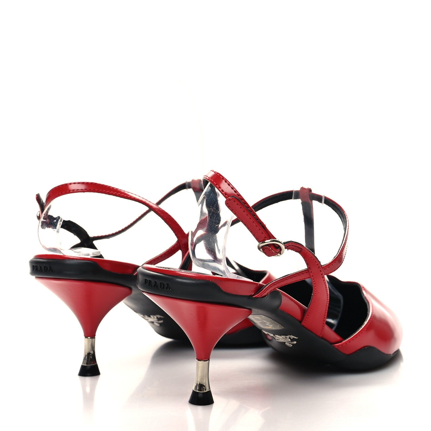 Prada Spazzolato Pointed Toe T-Strap 55mm Slingback Pumps 39 Rosso 4 of 8