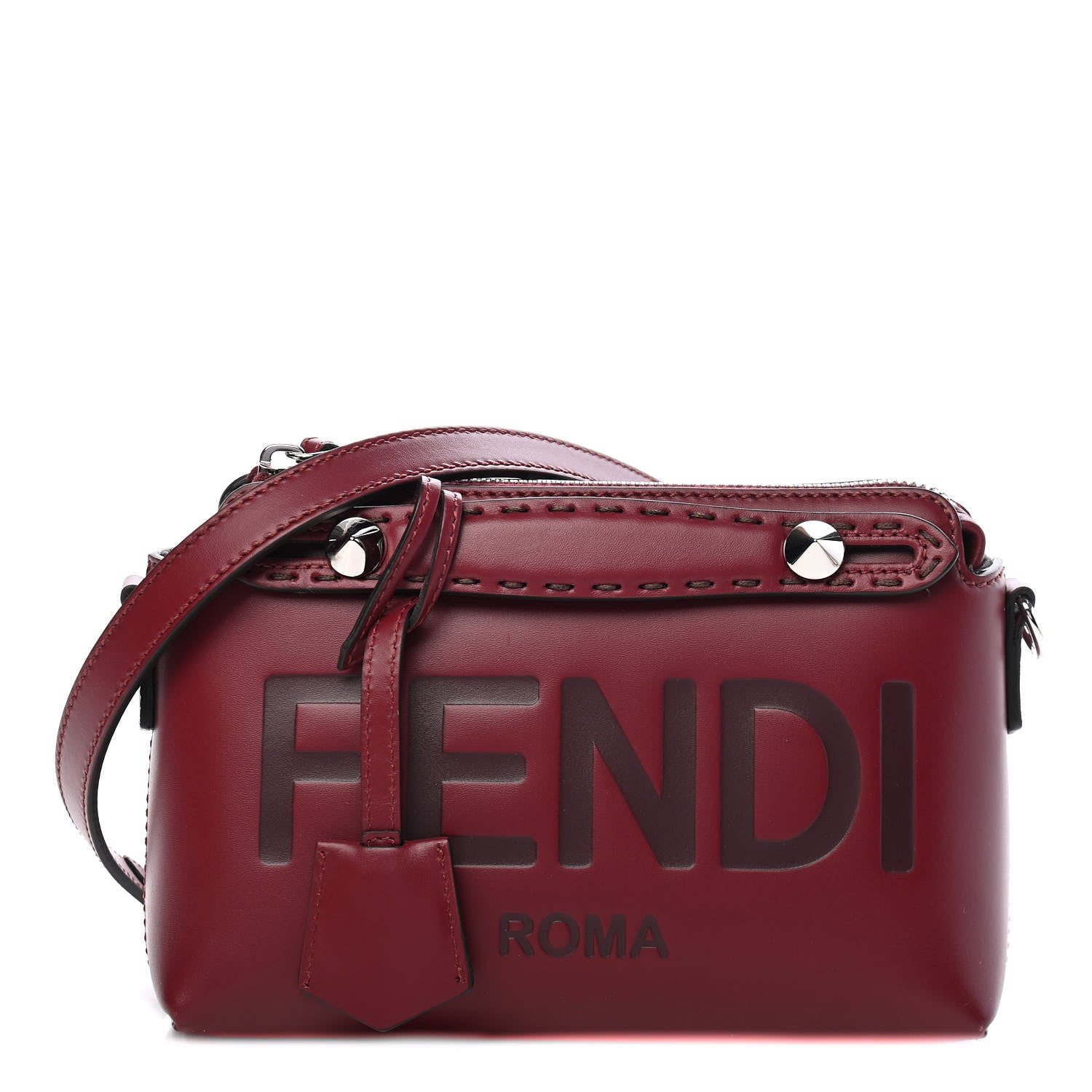 Fendi Vitello King Logo Embossed Mini By The Way Boston Bag Barolo 1 of 10
